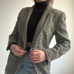 Classic 100% wool Black and White Checkered Blazer